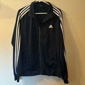 Adidas side stripe zip up jacket size is missing fits like a large